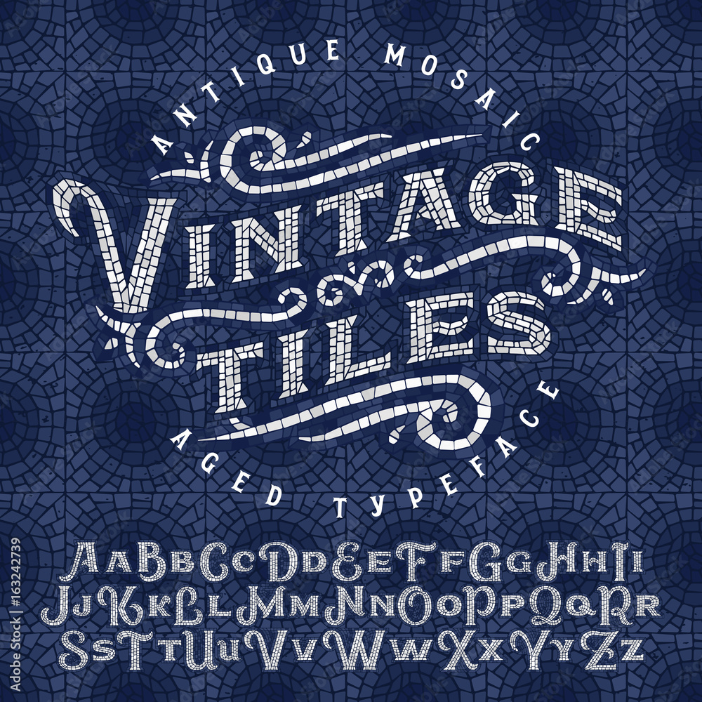 Vintage antique mosaic typeface made of hundreds of aged tiles. With ...