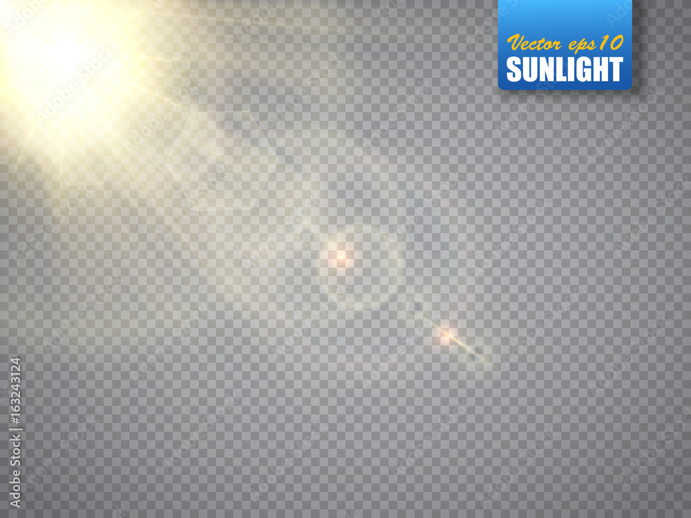 Lens flare light effect. Sun rays with beams isolated. Vector Stock ...