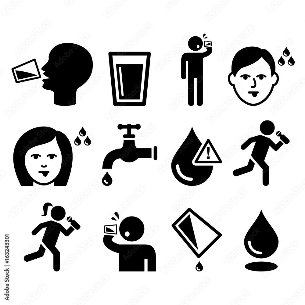 Thirsty man, dry mouth, thirst, people drinking water icons set Stock  Vector | Adobe Stock, image size:1000x1000