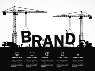 crane and brand building. infographic template. vector illustration.