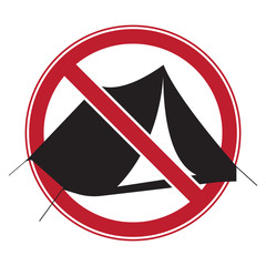 Sign no camping. Tourist tent icon. Forbidden symbol. Prohibition image of no camp allowed.