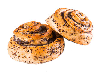 beautiful sweet Golden bun with poppy seeds, close-up, isolate, white background, bakery, baking