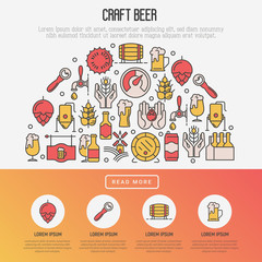  Craft beer concept with thin line icons in circle for brewery and beer october festival. Modern vector illustration for banner, web page, print media.