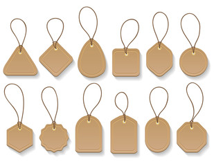 Wall Mural - vector brown paper blank clothing vintage tags. fashion cardboard hanging labels collection isolated