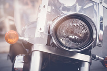 Close Up Of Classic Motorcycle Headlight