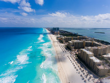 Drone View Of Cancun Mexico- Beautiful Daytime View Of Water And Land