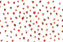 Berry Pattern. Strawberries Isolated On White Background. Pattern Of  Strawberry. Top View. Placer Of Berries.