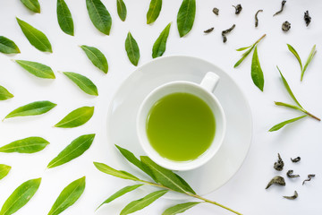 Wall Mural - Green Tea and Fresh Tea Leaves