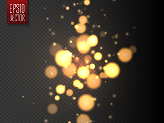 Sticker - Golden bokeh lights with glowing particles isolated. Vector Christmas concept