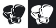 Vector boxing gloves icon. Two-tone version on black and white background