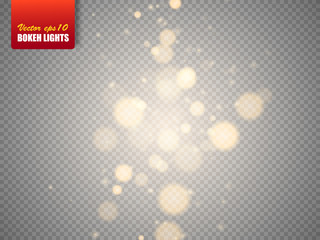 Sticker - Golden bokeh lights with glowing particles isolated. Vector