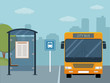Picture of bus on the bus stop. Flat style illustration 
