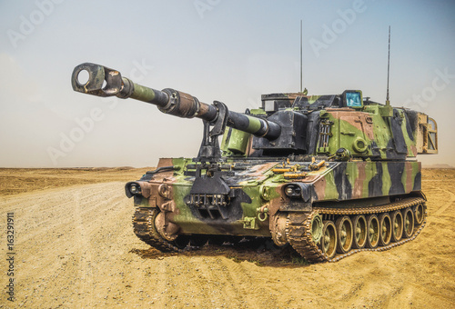 Fotomural american howitzer stands on a battlefield