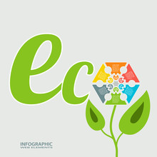 Vector Infographic Green Text And Flower With Green Leafs On The Gradient Gray Background.