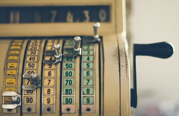 Old vintage cash register machine 