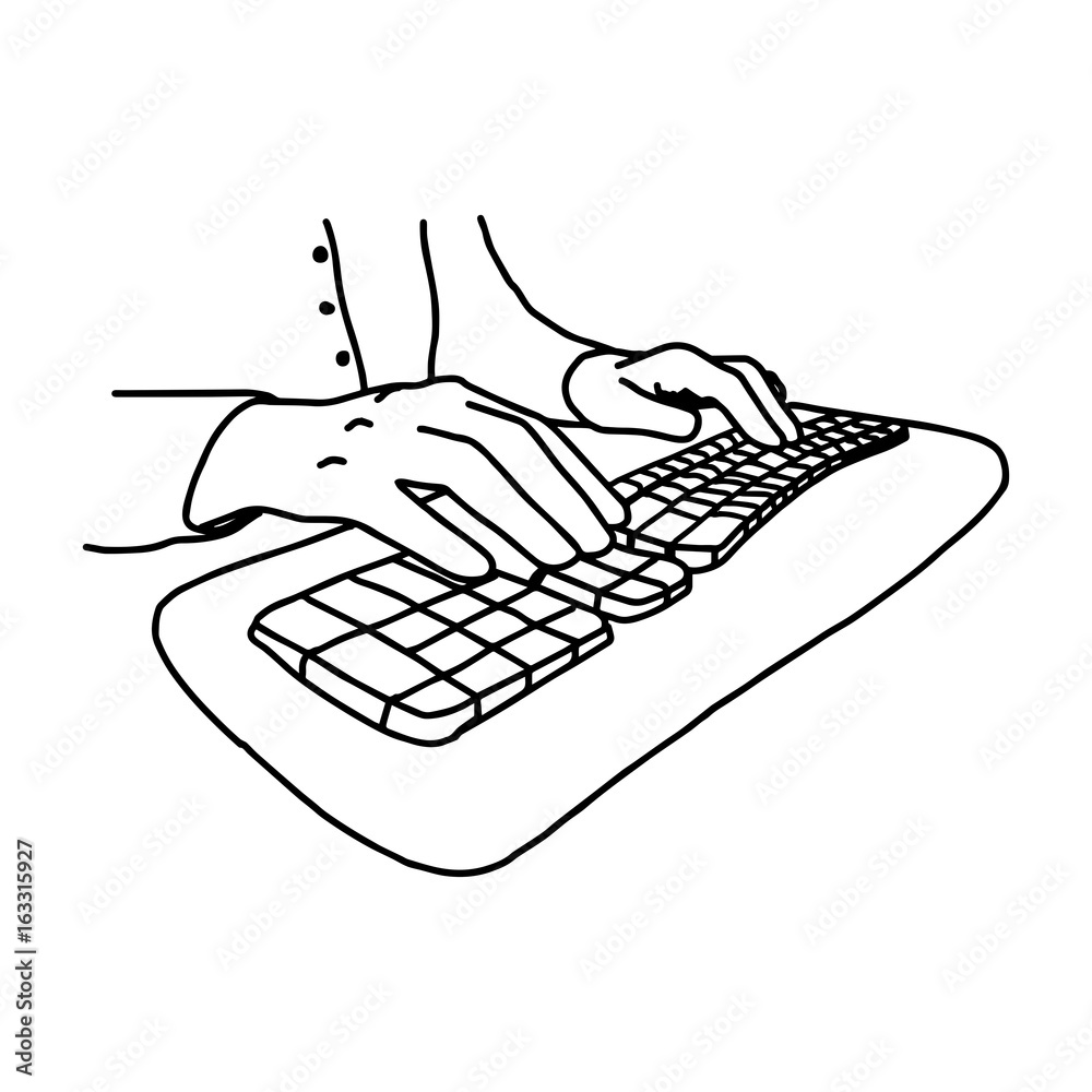 Computer Without Keyboard Cartoon hands without nails on keyboard of computer - vector illustration ...