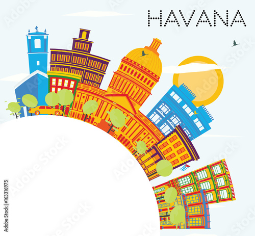Havana Skyline with Color Buildings, Blue Sky and Copy Space. Canvas Print