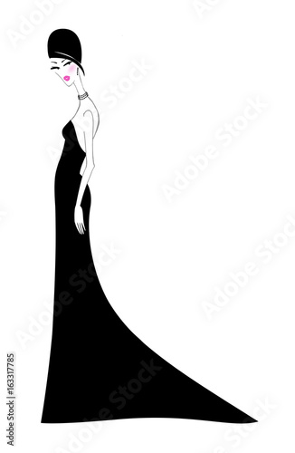 Fotografie, Obraz Chic Young Woman in a Slinky Black Evening Gown