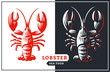 Lobster vector illustration. Crustacean in a vintage style on white and dark background.