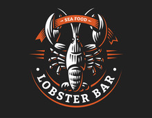 Lobster Vector Logo Illustration. Crustacean In A Vintage Style On White And Dark Background.