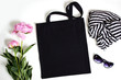 Black blank cotton eco tote bag, design mockup.