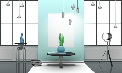 Poster - Realistic Loft Interior In Light Tones