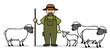 Cartoon Schäfer mit Schafen und Lamm