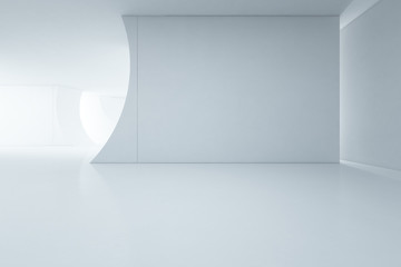 Abstract interior design of modern white showroom with empty floor and concrete wall background -Backdrop 3d rendering