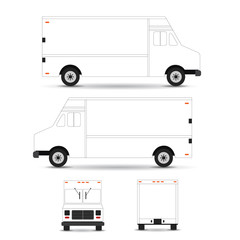 Food truck vector template outline stroke isolated on white background. Can be used for corporate identity and branding design.