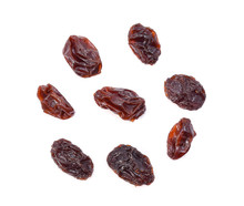 Top View Of Dried Raisins Isolated On White Background