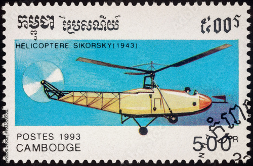 Poster Helicopter of Igor Sikorsky (1943) on postage stamp