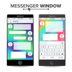 Poster - Smartphone Isolated On White Background. Messenger Window. Mobile App For Talking. Speech Bubbles. Vector Illustration