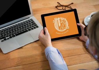 Poster - Person holding a tablet with education icon on the screen