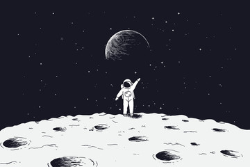 Wall Mural - astronaut stand on surface of moon