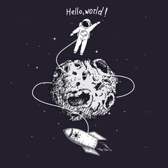 Wall Mural - astronaut flying around the moon with rocket
