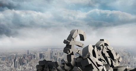 Poster - 3D Broken concrete stone with money euro symbol  in cityscape