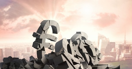 Poster - 3D Broken concrete stone with money euro symbol in cityscape