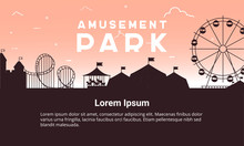 Silhouette Amusement Park Scenery Vector Flat. Amusement Park Vector Illustration For Infographic Map Design.