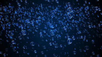 Poster - the binary code inside the bubbles rises. blue interface, 3d illustration