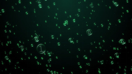 Poster - the binary code inside the bubbles rises. green interface. 3d illustration