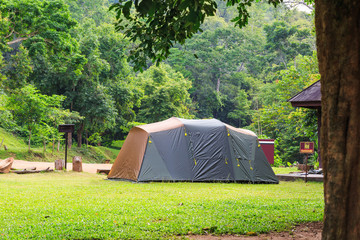 family tent at campsite in thailand