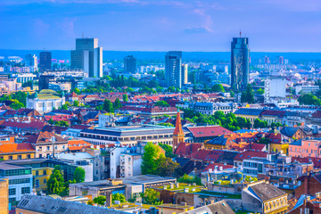 Wall Mural - Zagreb cityscape. / Aerial cityscape of capital town Zagreb in Croatia, popular tourist resort in Europe.