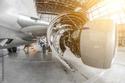 Fotografie, Obraz Aircraft service, view of the open engine hood