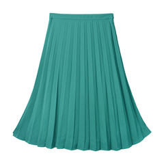 Sea color pleated midi skirt isolated on white
