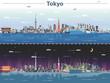 Tokyo skyline at day and night vector illustration