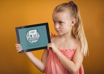 Poster - Girl holding a tablet with education icon on the screen