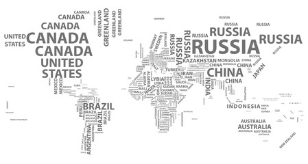 Wall Mural - vector world map with country names in typography