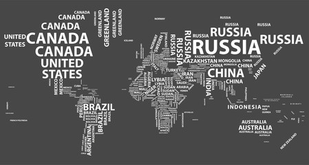 Wall Mural - vector world map with country names in typography