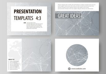 Poster - Chemistry pattern, connecting lines and dots, molecule structure, scientific medical DNA research. Set of business templates for presentation slides. Abstract vector layouts in flat design.