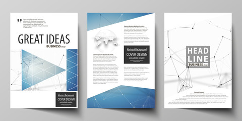 Wall Mural - Geometric blue color background, molecule structure, science concept. Connected lines and dots. Business templates for brochure, flyer, booklet, report. Cover design template, vector layout in A4 size